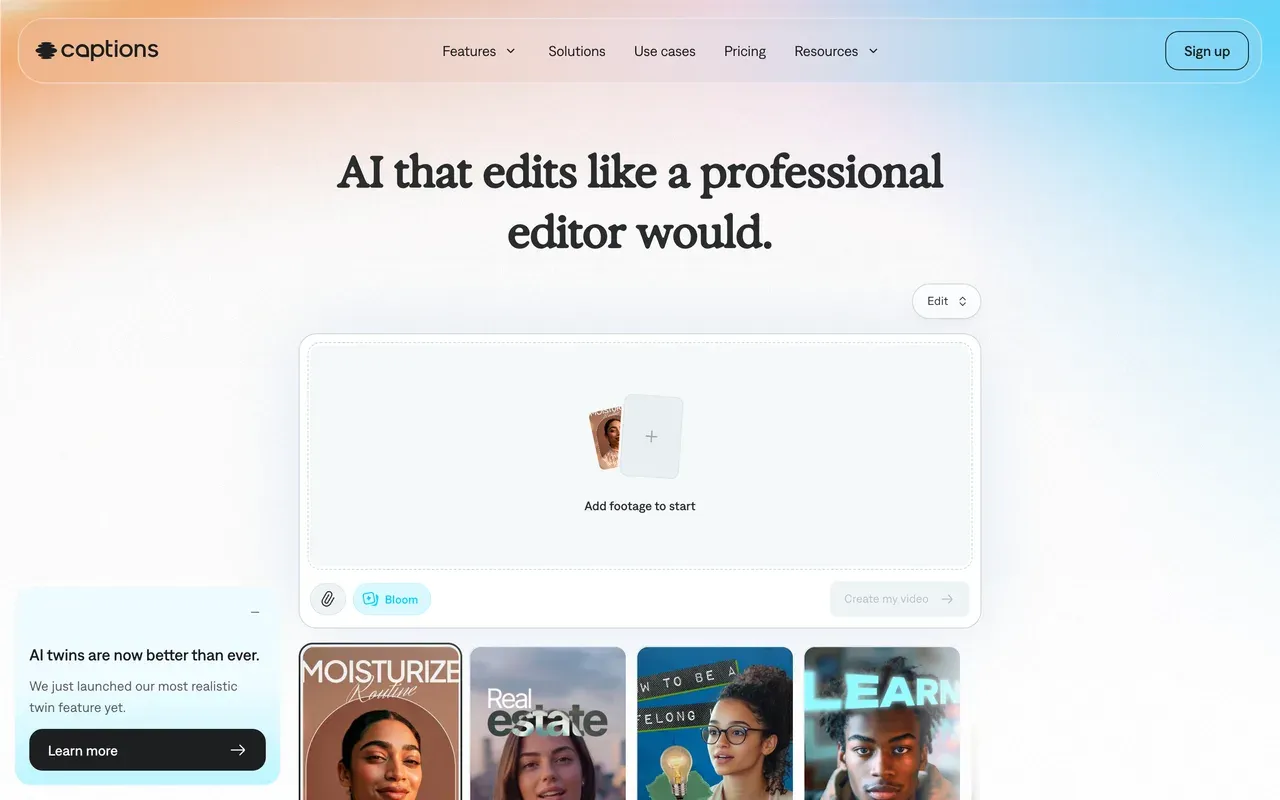Captions homepage, August 2026