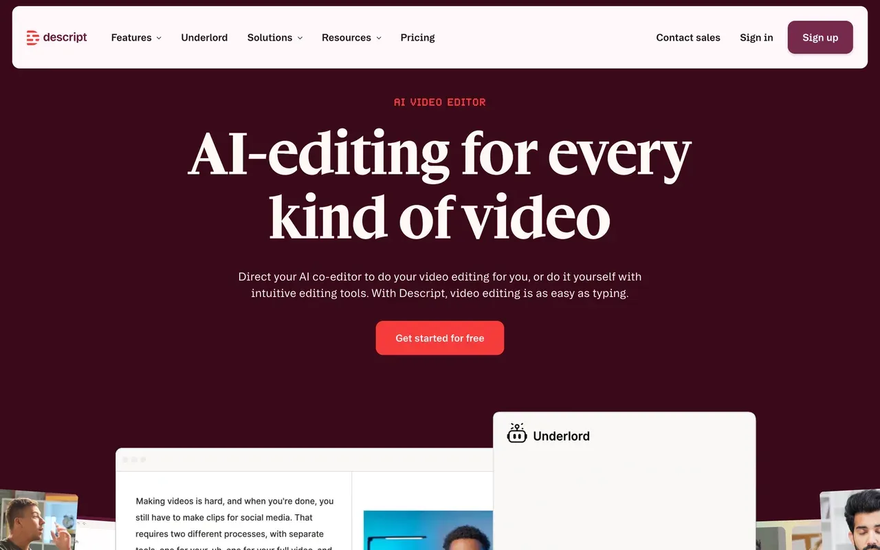Descript homepage, August 2026