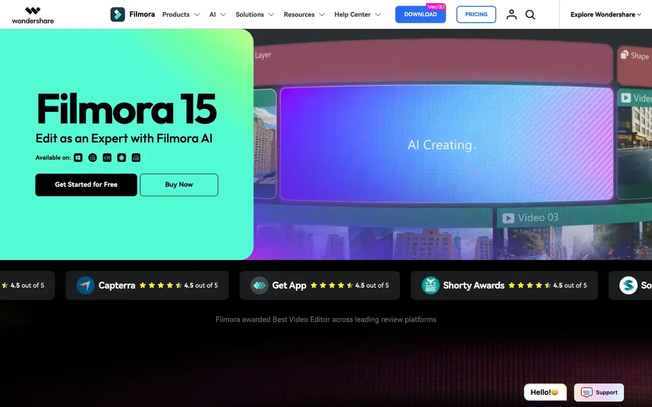 Filmora homepage, compared against the best Filmora alternatives