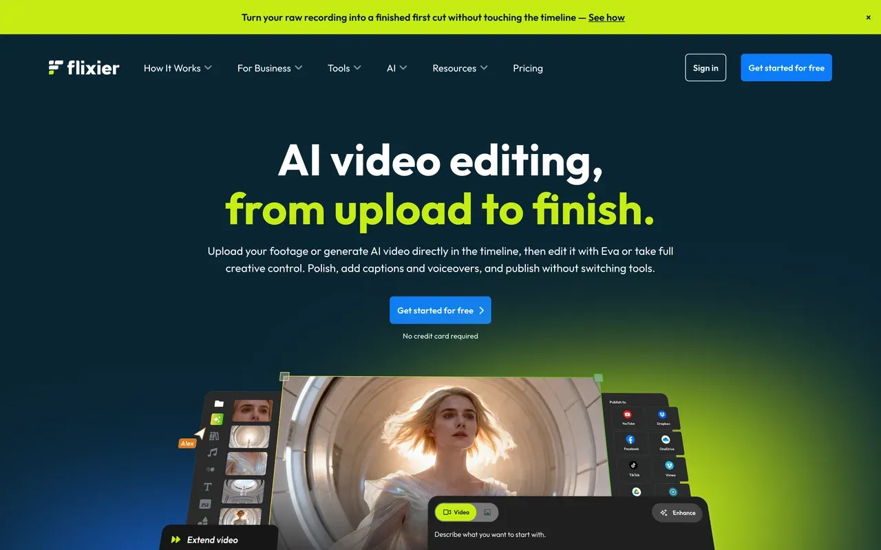 Flixier homepage, August 2026