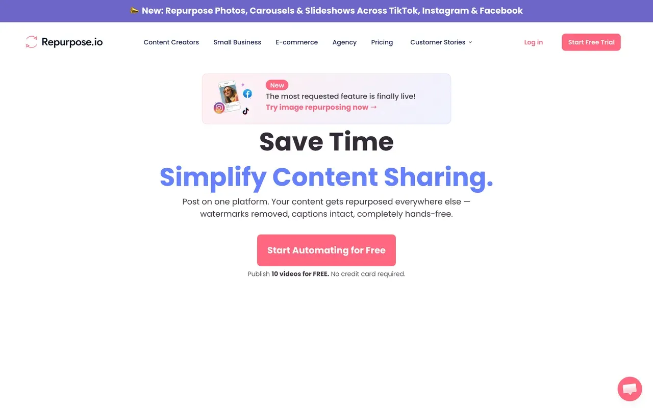 Repurpose.io homepage, August 2026