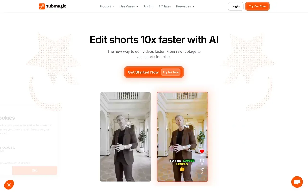 Submagic homepage, August 2026