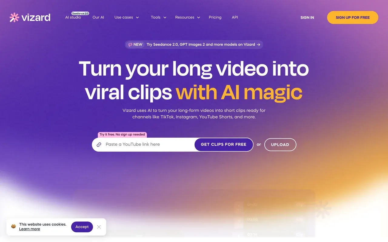 Vizard homepage, August 2026