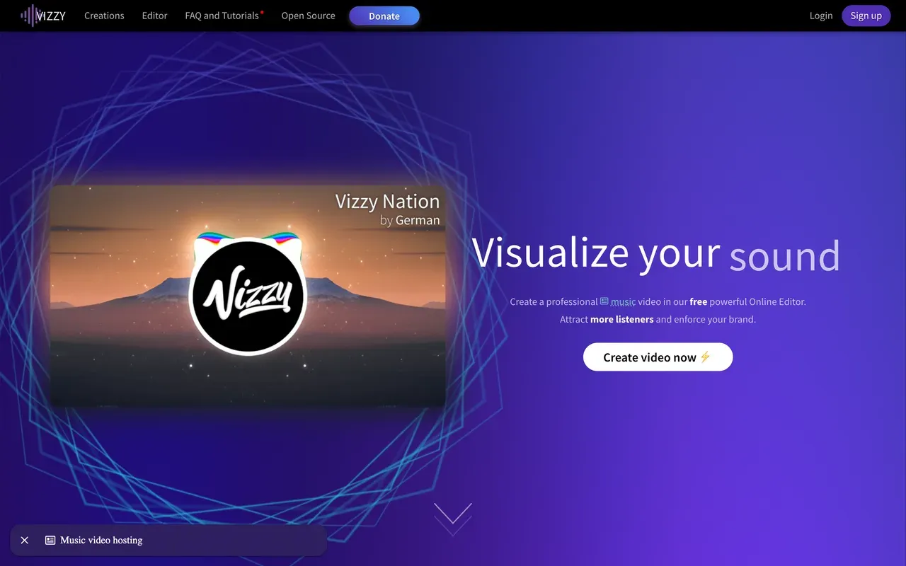 Vizzy homepage, August 2026