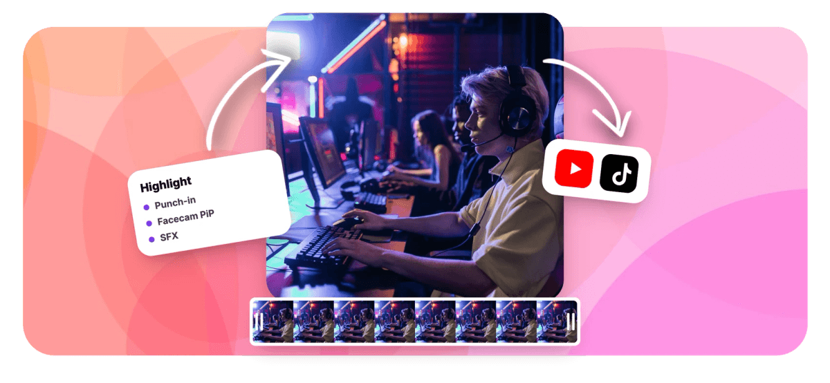 Hero - Gaming video editor with facecam and captions
