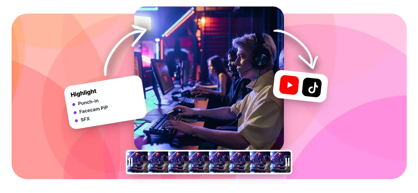 Gaming video editor with facecam and captions