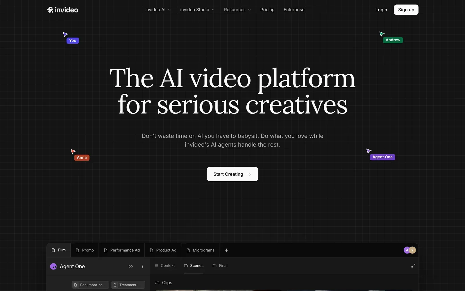 InVideo homepage showing its AI text-to-video generator