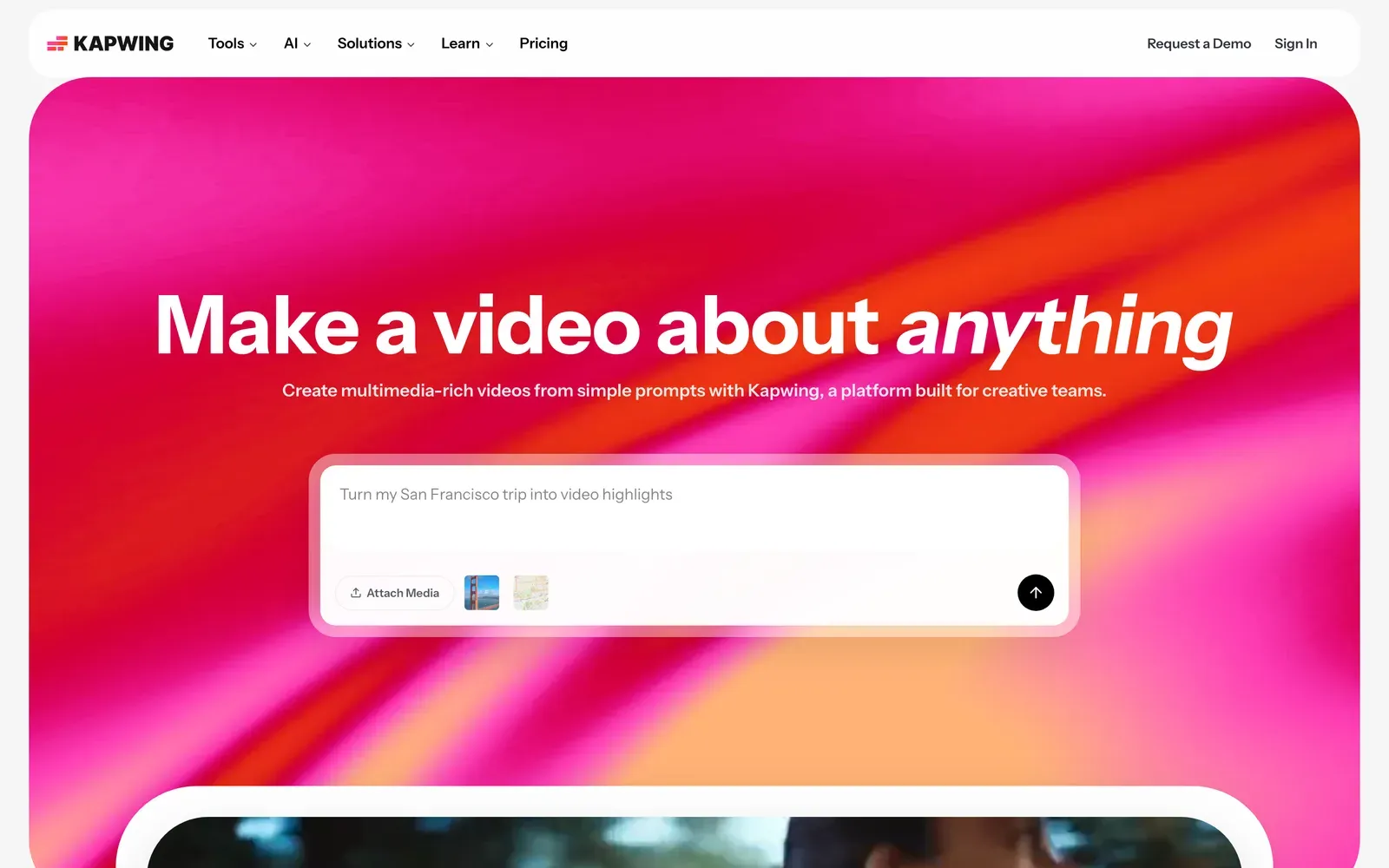 Kapwing homepage showing its collaborative online video editor